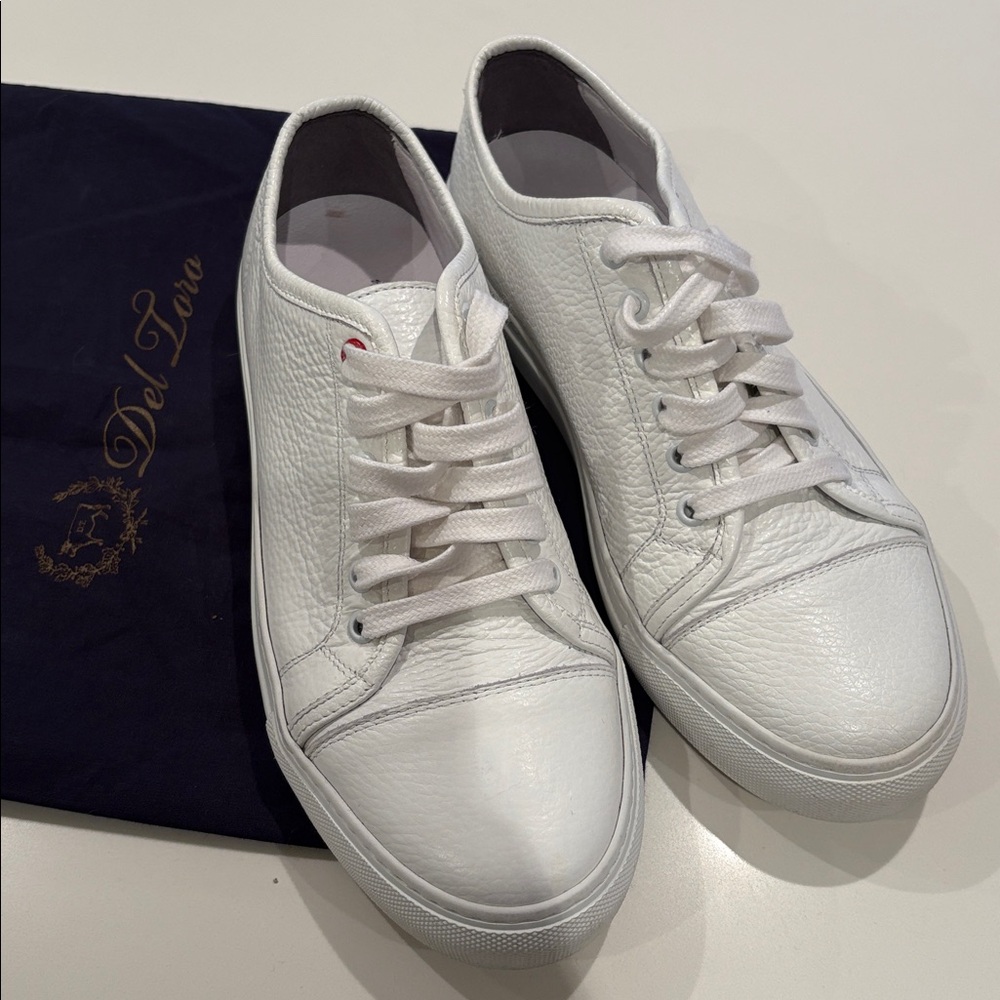 Del Toro Men’s White Leather Sneakers Sz 8 - Picture 2 of 5